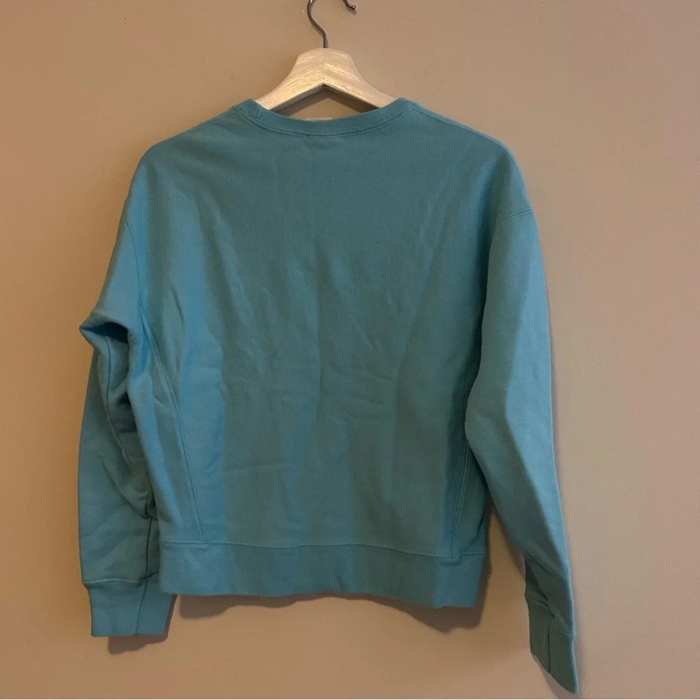 Champion Aqua Blue Sweatshirt Logo Crew Neck Pink Cozy Casual Soft Sporty Medium - Picture 8 of 10